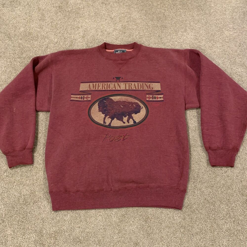 Vintage Woolrich American Trading Post Red Buffalo Southwest Sweatshirt L 90s